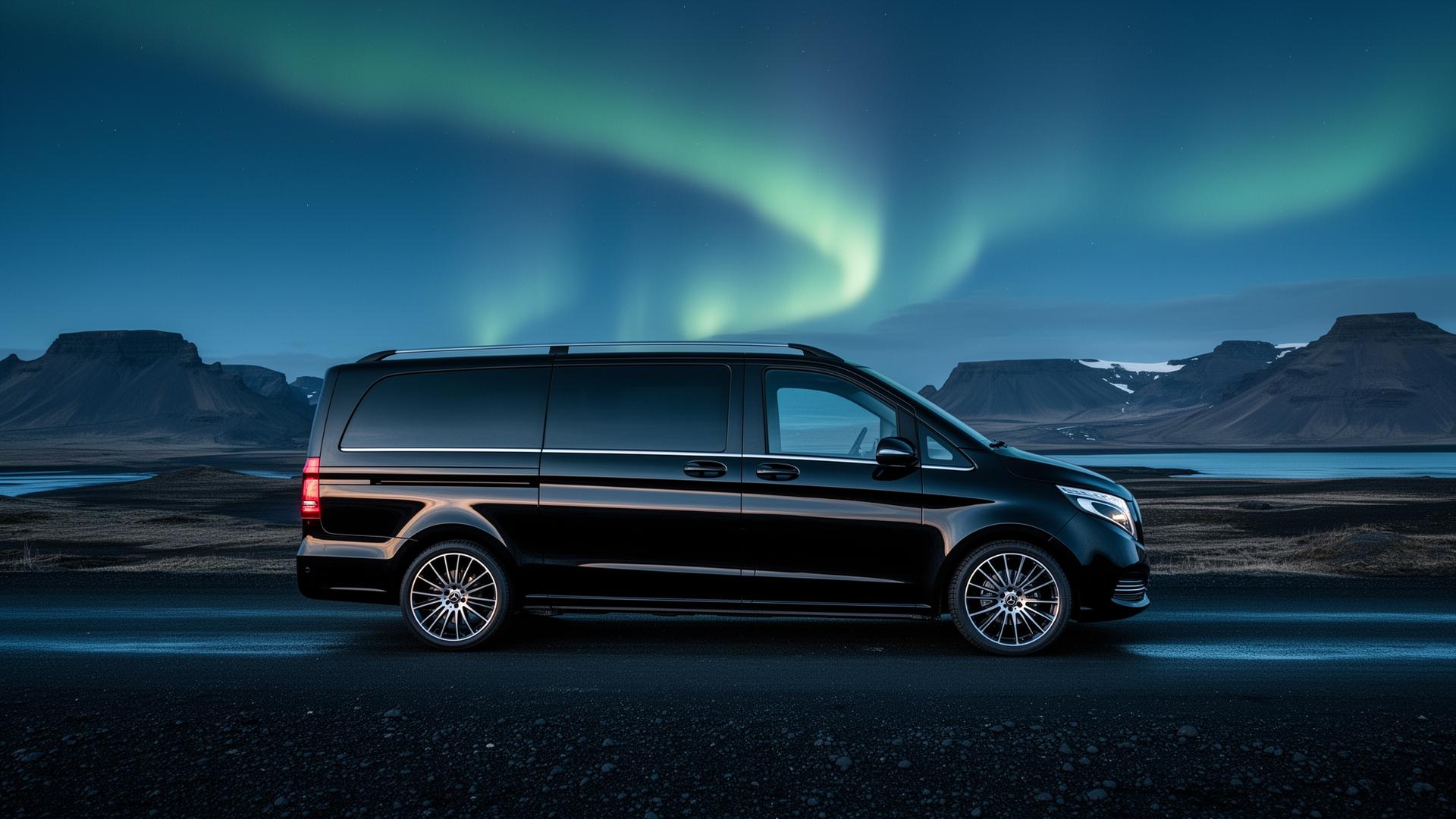 Mercedes V-Class fleet under the Icelandic sky
